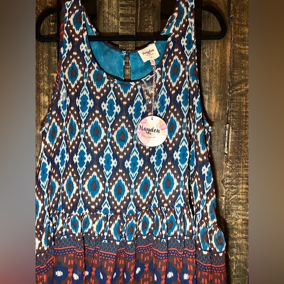 Hayden Teal Tribal Sleeveless Lines Dress sizes XL and 1XL available Boho NWT - Picture 2 of 4